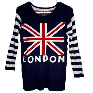 Unknown Navy Blue London Women’s Retro Cozy Sweater Union Jack Design Sz S